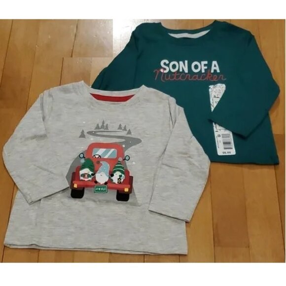 Lot of 2 Baby Boys Happy Holidays T-Shirts  Size 12 mo 18 mo Gnomes Nutcracker - Picture 1 of 3